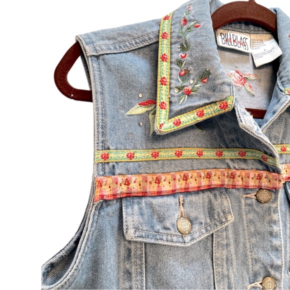 Vintage 90s Y2K Bill Blass Denim Embroidered Embellished Vest 100% Cotton - Picture 4 of 8
